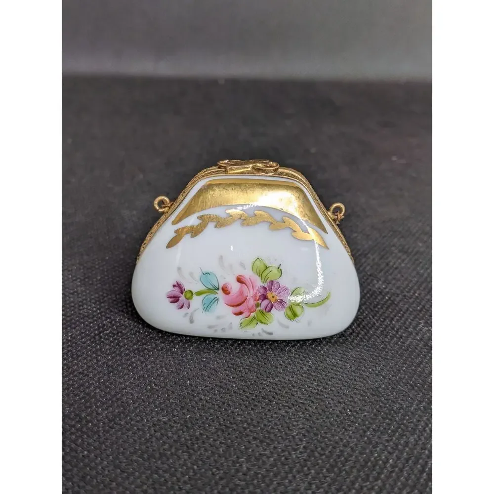LIMOGES FRANCE Purse Pocketbook Hinged Trinket Box Hand-painted Pierre